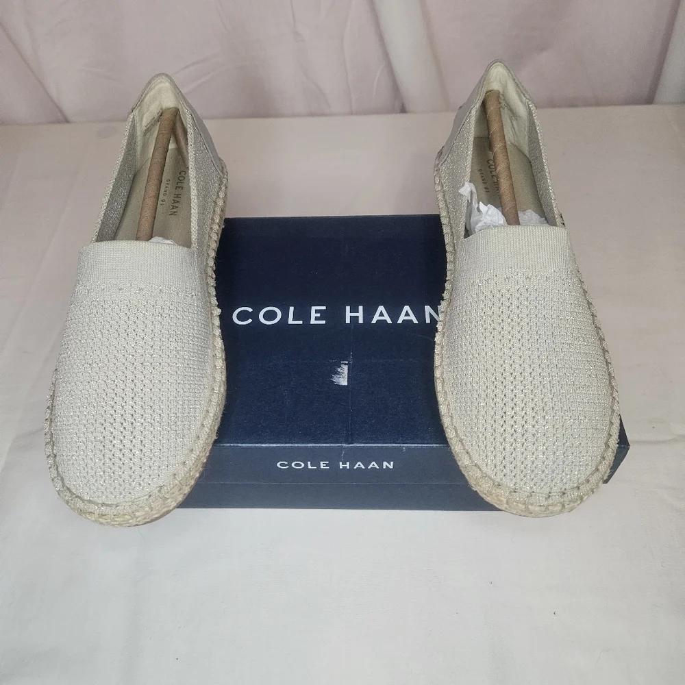 Cole Haan Cloud Feel Stretch Knit Espadrille Hawthorn Gold NWT Foam Comfy Slipon